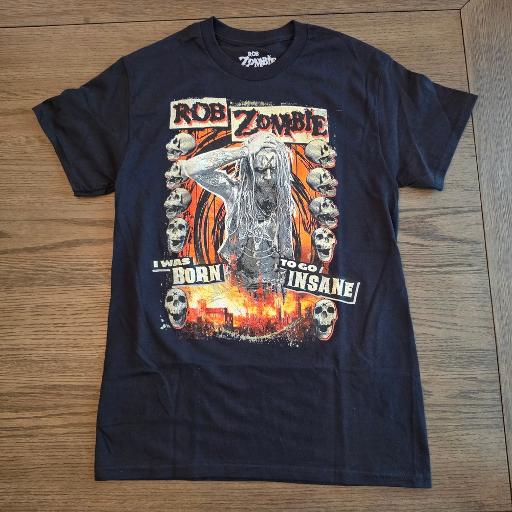 Rob Zombie I Was Born To Go Insane Black Graphic TShirt Mens Small Licensed NWOT